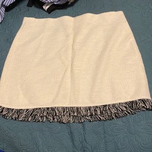 Zara Cream Mini Skirt with Black & Cream Fringe